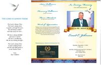 In Loving Memory of Our Beloved, Ernest E. Johnson, Saturday, September 3, 2016, 11:00 a.m., Bethel Missionary Baptist Church, 188 Hadley Street, Cairo, Georgia 39828, Rev. Alex German Jr., Officiating