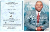 The Life and Legacy of Mr. Zeke Johnson, June 7, 1956 - September 14, 2017, Saturday, September 23, 2017, 11:00 a.m., First United Methodist Church, 425 North Broad Street - Thomasville, Georgia, Rev. James Sapp, Senior Pastor, Rev. Artis Johnson, Officiating
