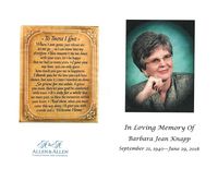 In Loving Memory of Barbara Jean Knapp, September 21, 1940 - June 29, 2018