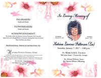 In Loving Memory of Katrina Laverne Patterson Lee, Saturday, January 7, 2017 1:00 p.m., St. Mark A.M.E. Church, 700 Lester Street Thomasville, Georgia, Rev. Richard Williams, Pastor, Rev. Spencer Wilson, Officiating