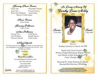 In Loving Memory of Dorothy Louise Mobley, Sunday, January 27, 2019 at 2:00 PM, From the Sanctuary of Wilson Chapel Missionary Baptist Church, 1300 Martin Luther King Jr. Ave SW, Cairo, Georgia 39828, Reverend Dr. Simon Simmons, Jr., Pastor, Reverend Ron Harrison, Officiating
