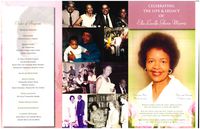 Celebrating, The Life & Legacy, of Ella Lucille Glenn Morris, When a soul that we love takes flight, on the wings of a dove we grieve. But we trust and believe there is a place, overflowing with grace where every soul, is at peace and all weeping has ceased. And when that soul looks down from above. All they see is a legacy of love.