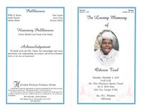 In Loving Memory of Odessa Teal, Saturday, November 2, 2013, 11:00 a.m., Mt. Olive Missionary Baptist Church, 162 E. Bush Street, Sale City, Georgia 31784, Rev. W. C. Whitfield, Officiating