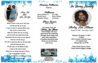 In Loving Memory of Shirley Ann Tillman, Saturday, November 11, 2017, 11:00 am, New Covenant Christian Center, 1112 Fairfax Street, Thomasville, GA 31792, Pasto Hardy Clayton, Pastor, Pastor Ronald Wiggins, Eulogist