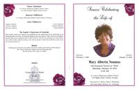Service Celebrating, the Life of Mary Alberta Youmas, Affectionately Known as "Muh", Saturday, January 18, 2014, 11:00 AM, St. Calvary Missionary Baptist Church, 346 Higdon Road, Calvary, Georgia, Reverend C. J. Henry, Pastor, Officiating, Reverend Eddie Jackson, Jr. Presiding